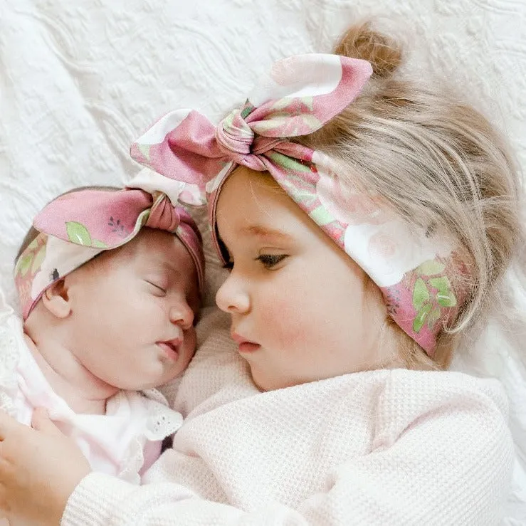 Antique Rose Floral Top Knot Headband